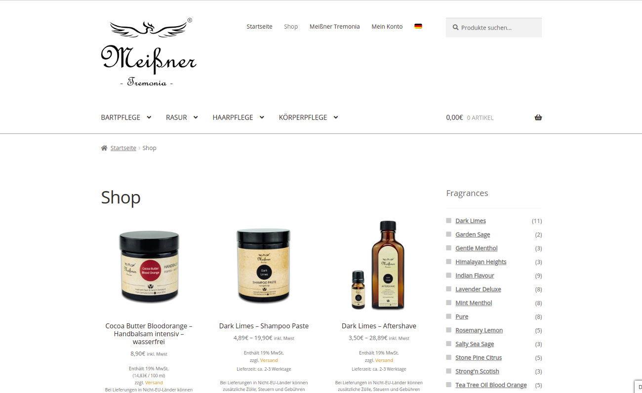 Screenshot des Meißner Tremonia Onlineshop